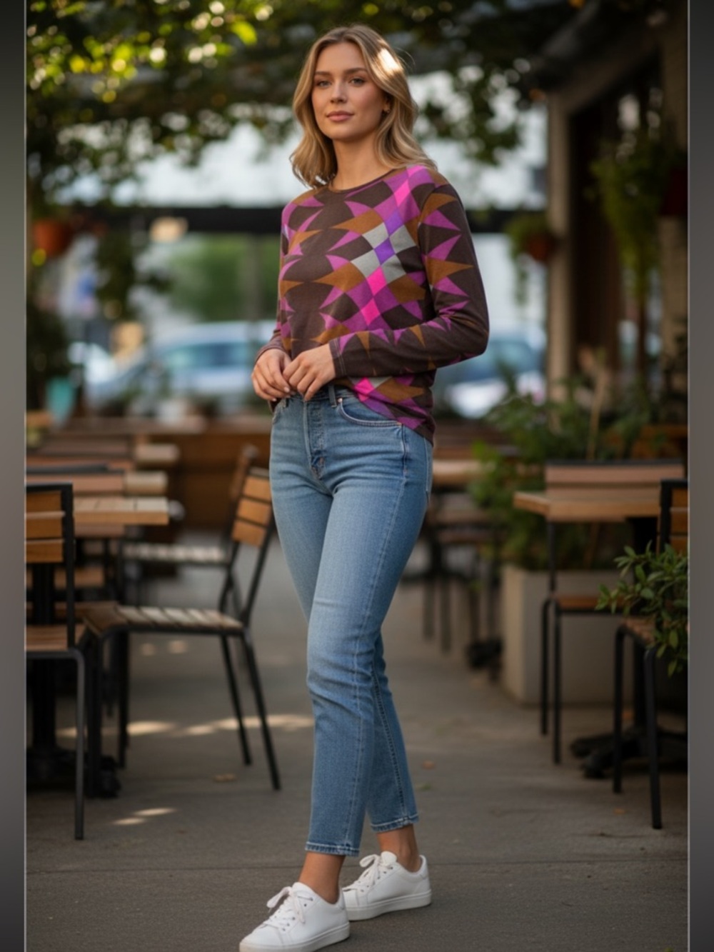 Emilio Pucci Purple, Brown & Pink Geometric Long Sleeve Top
